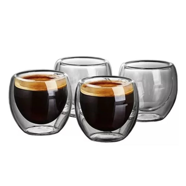 Juego 4 Tazas MUG Café Vidrio Doble Pared Térmico 80 ML