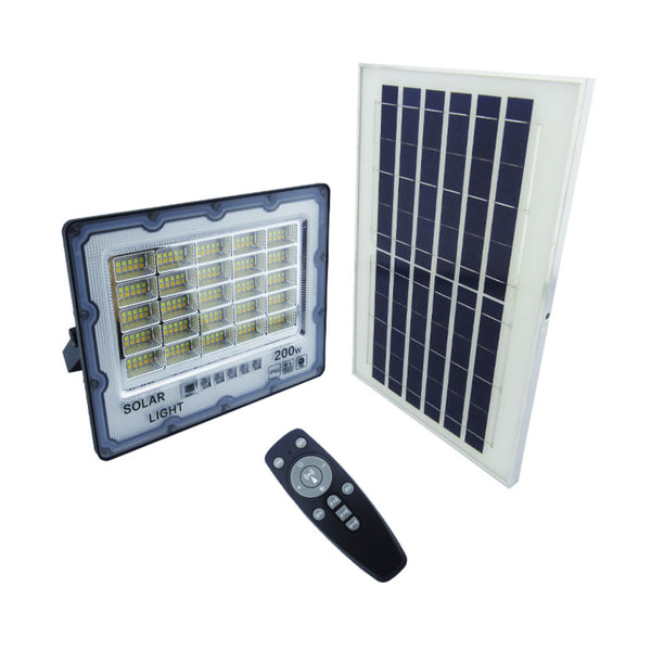 Foco Proyector Solar LED 200 Watt Dúo Panel Solar 250 LED Control Remoto