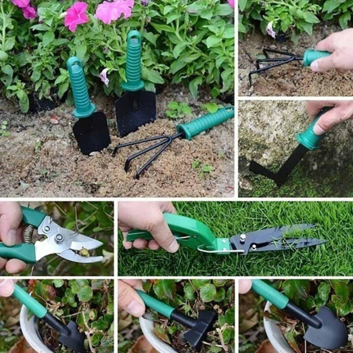 Kit Herramientas Jardinería Acero Rastrillo Tijera Podar