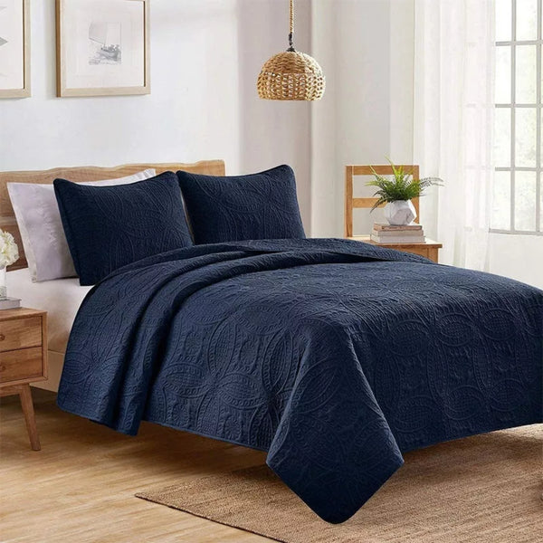 Cubrecama Quilt Reversible Queen 228x228 CM Más Fundas Almohada Azul