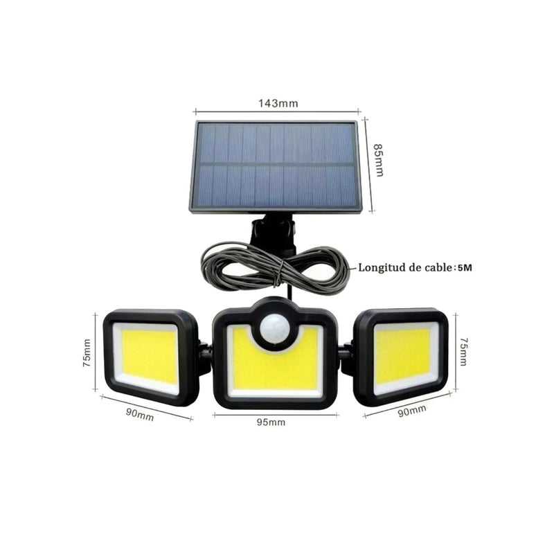 Foco Solar Triple Sensor Movimiento Control Remoto 171 COB LED