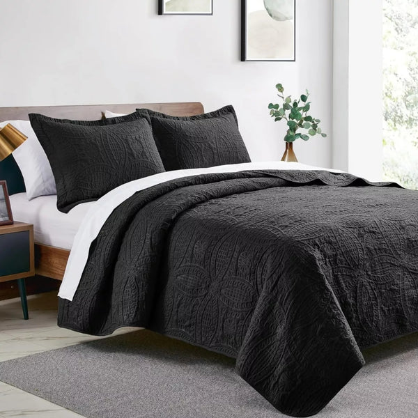 Cubrecama Quilt Reversible Queen 228x228 CM Más Fundas Almohada Negro