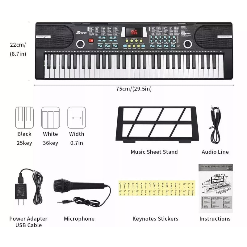 Teclado Piano Electrónico Musical 61 Teclas + Funda + Atril