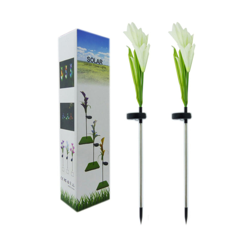 Set 2 Flor Foco Solar LED Exótico 80 CM Luz Blanca