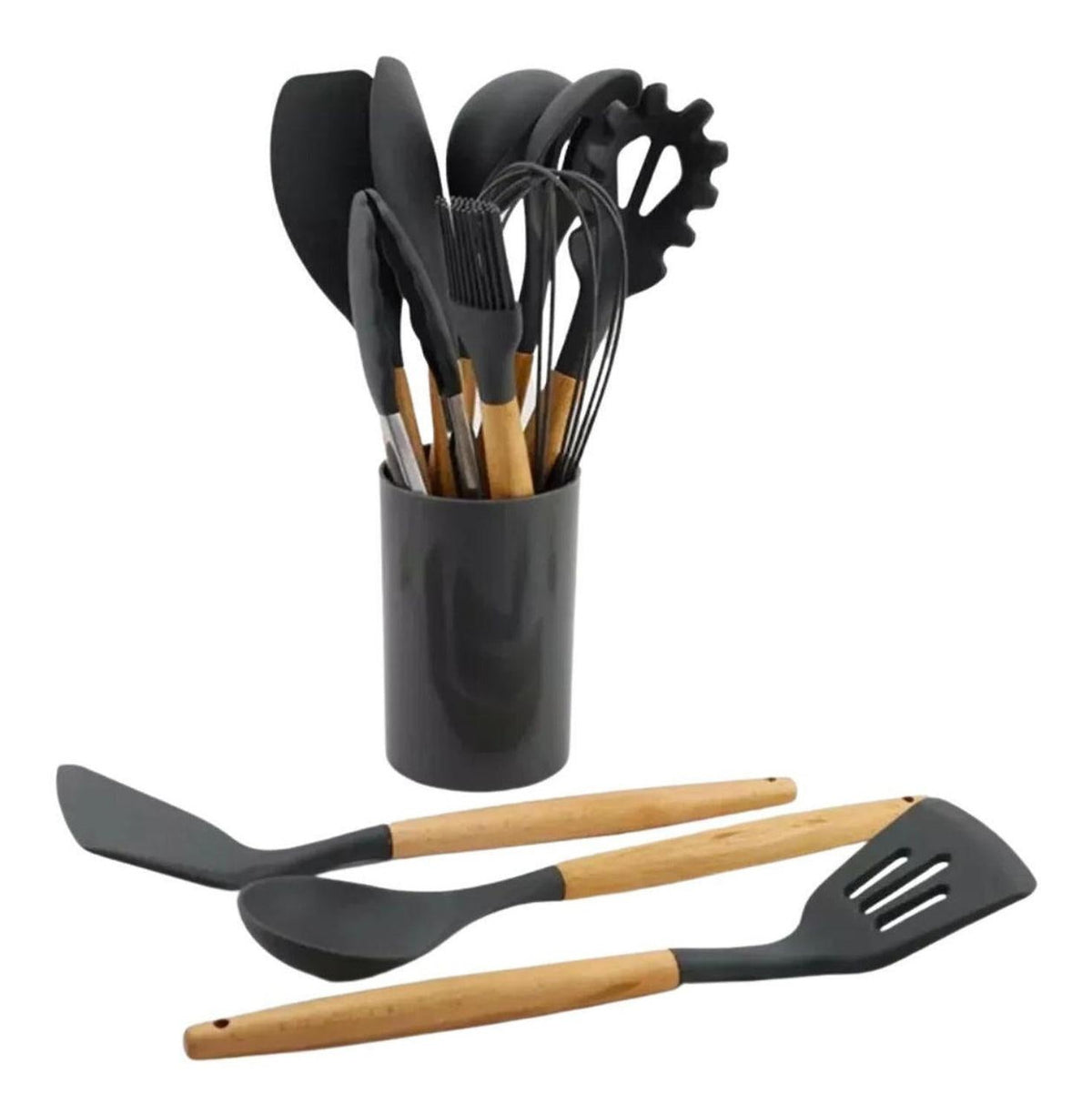 Set 11 Utensilios Cocina Antiadherentes Silicona Negro