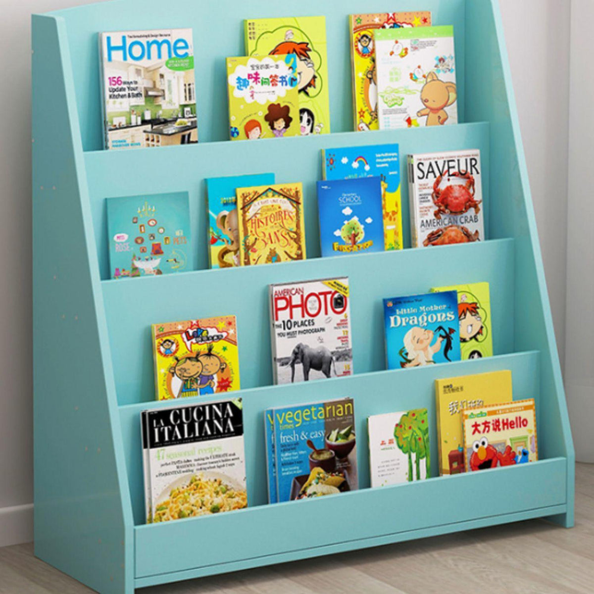 Estante Librero Niños Madera 4 Niveles 80x30x88 CM Azul
