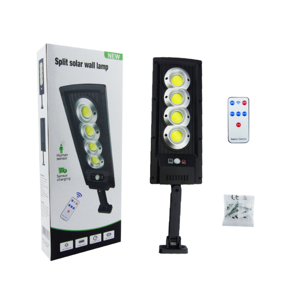 Foco Mini Solar Pared 4 Placas LED COB Brazo
