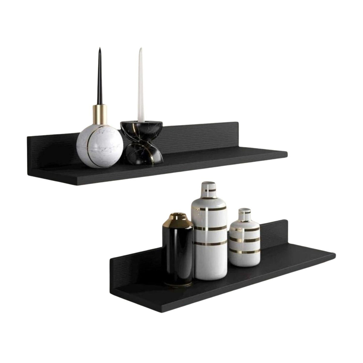 Set 4 Repisas Flotantes Rectas Soporte Negro 2x 40 CM - 2x 60 CM