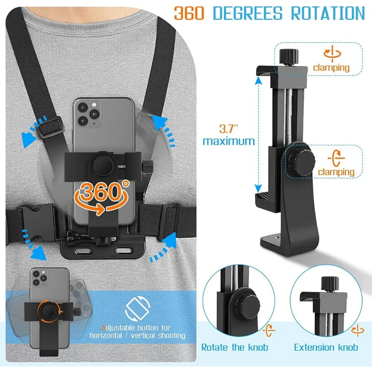 Kit Soporte Celular Ajustable Arnés Pecho Correa Selfie – Compatible Smartphones