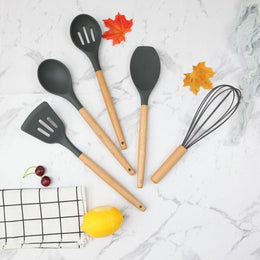 Set 11 Utensilios Cocina Antiadherentes Silicona Negro
