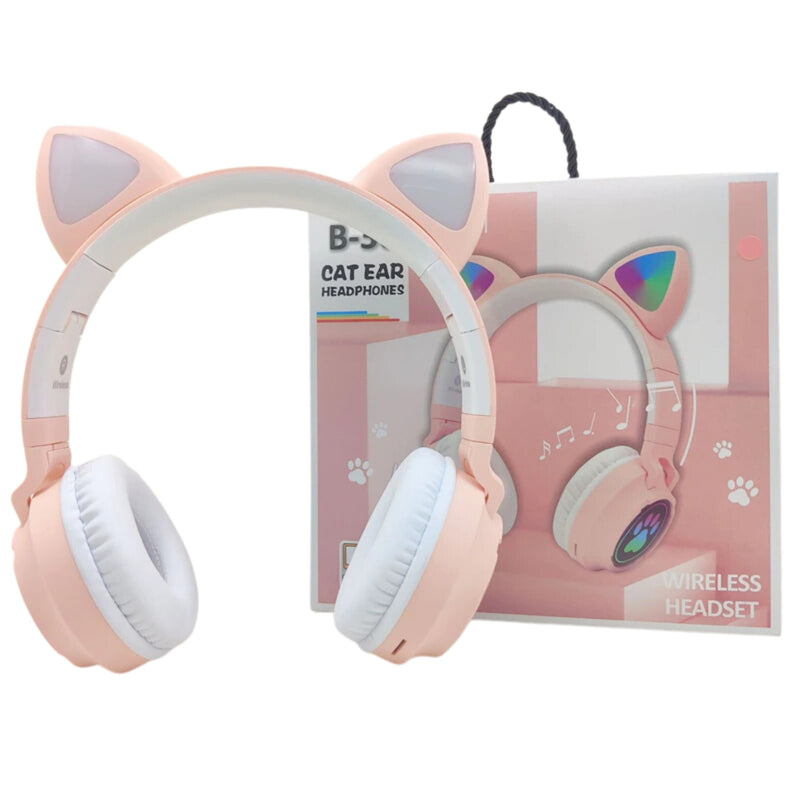 Audífonos inalámbrico Orejas Gato LED Wireless Bluetooth Rosado