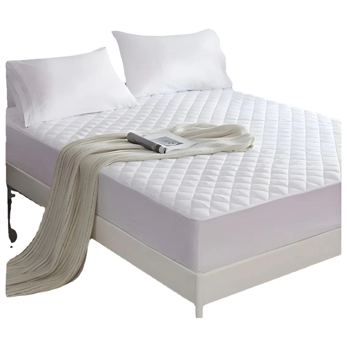 Cubre colchón Acolchado Impermeable 2 Fundas Almohadas 2 Plazas Blanco