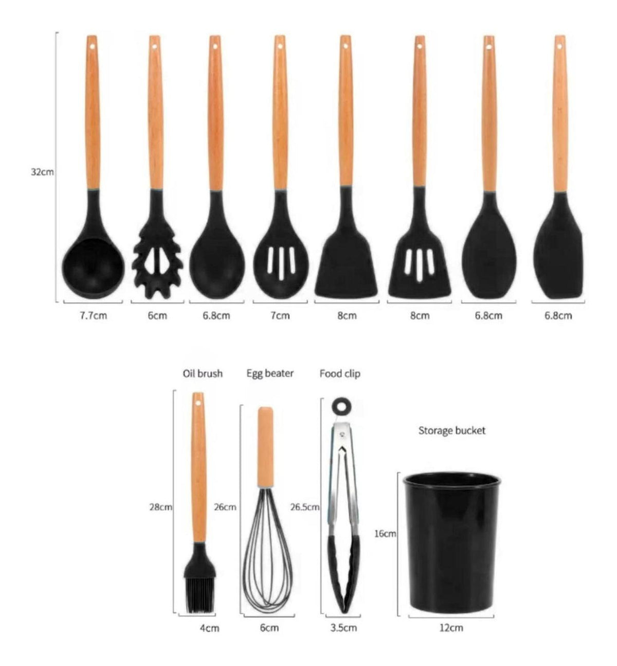 Set 11 Utensilios Cocina Antiadherentes Silicona Negro