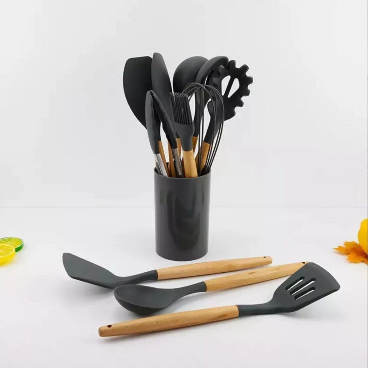 Set 11 Utensilios Cocina Antiadherentes Silicona Negro