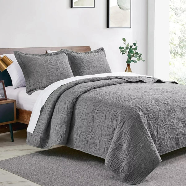 Cubrecama Quilt Reversible Queen 228x228 CM Más Fundas Almohada Gris