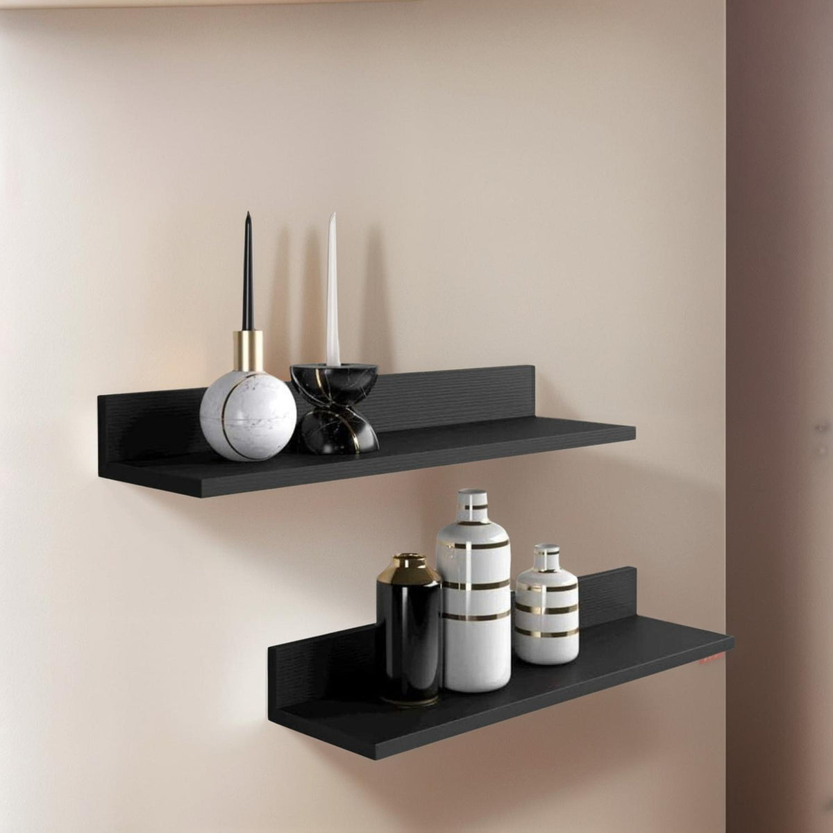Set 4 Repisas Flotantes Rectas Soporte Negro 2x 40 CM - 2x 60 CM