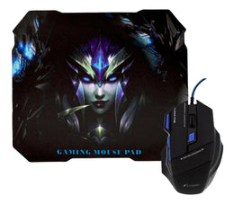 Kit Mouse Gamer Mousepad Ergonómico Azul