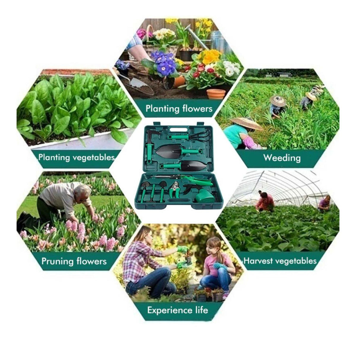 Kit Herramientas Jardinería Acero Rastrillo Tijera Podar