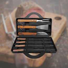 Set Maletín Asado Parrilla Negro 7 Herramientas