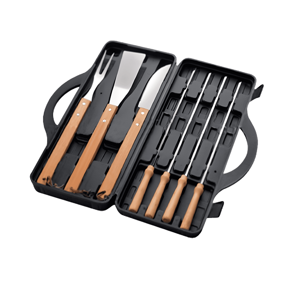 Set Maletín Asado Parrilla Negro 7 Herramientas