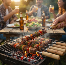 Set 5 Fierros Anticuchos Asado Madera