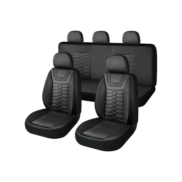 Set Fundas Cuero Cubre Asientos Automóvil Completo Deluxe Negro