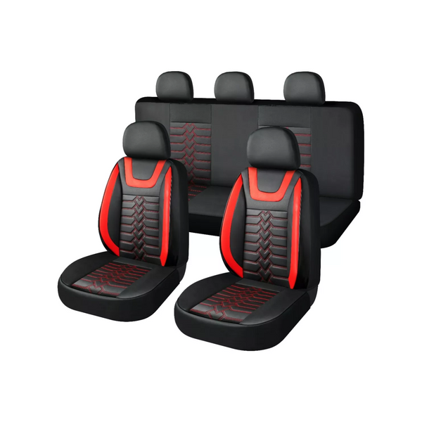 Set Fundas Cuero Cubre Asientos Automóvil Completo Deluxe Rojo