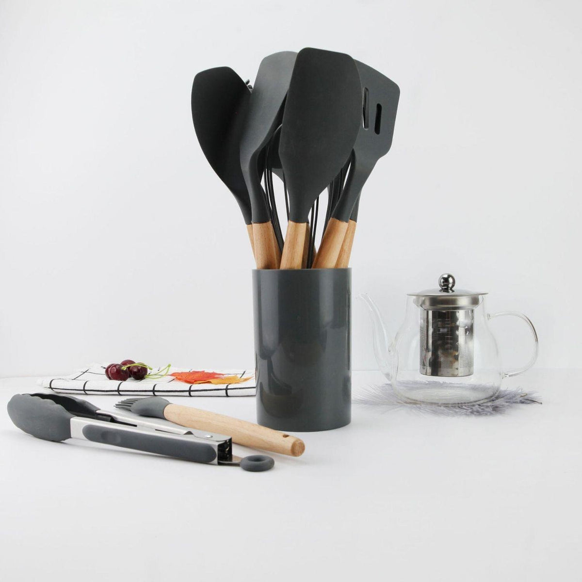 Set 11 Utensilios Cocina Antiadherentes Silicona Negro