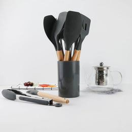 Set 11 Utensilios Cocina Antiadherentes Silicona Negro