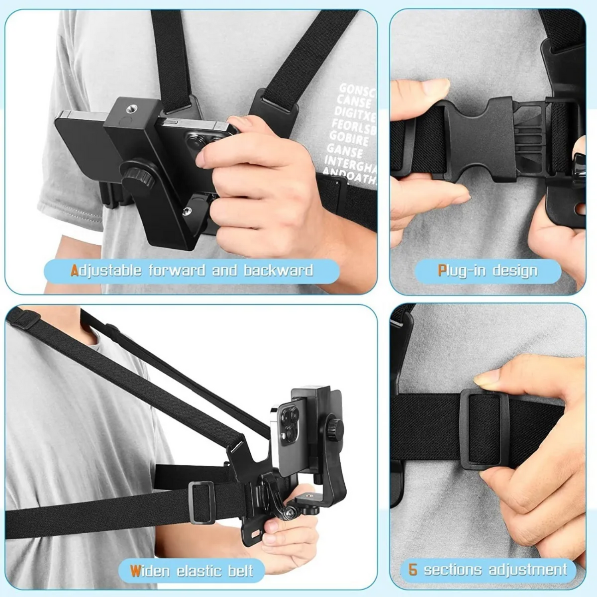 Kit Soporte Celular Ajustable Arnés Pecho Correa Selfie – Compatible Smartphones