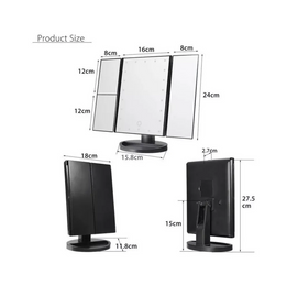 Espejo Maquillaje 22 Luces LED Aumento Giratorio Negro