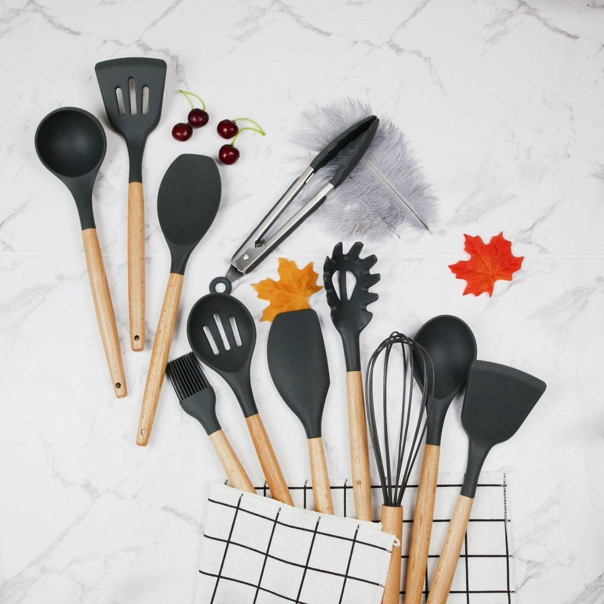 Set 11 Utensilios Cocina Antiadherentes Silicona Negro