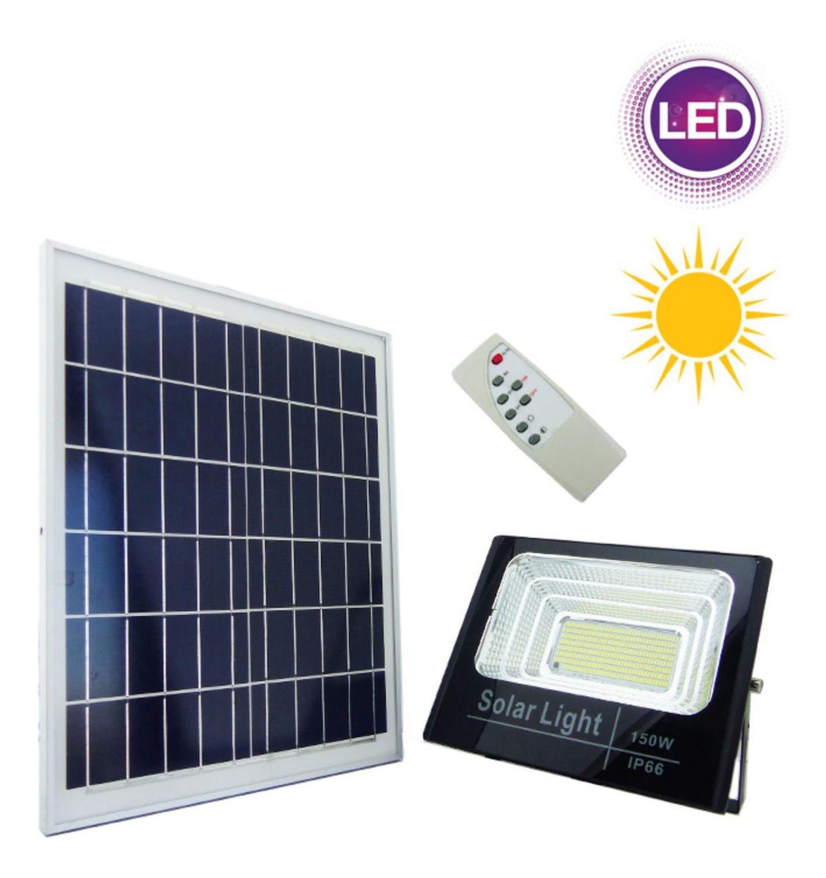 Foco Solar 300 LED 150 Watt Panel Solar Control Remoto