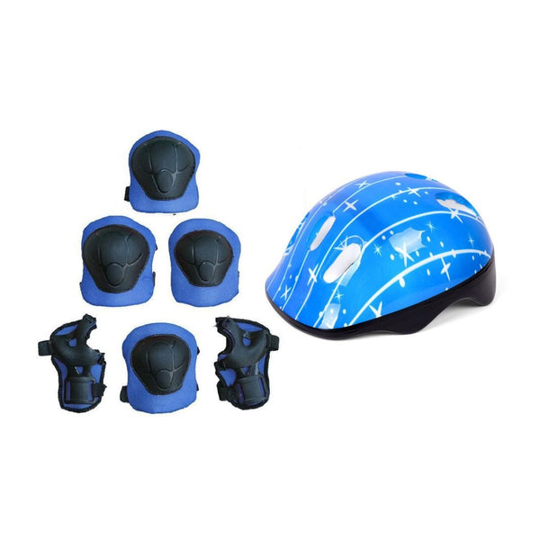 Casco Bicicleta Rodilleras Infantil Niños Anticaída Azul