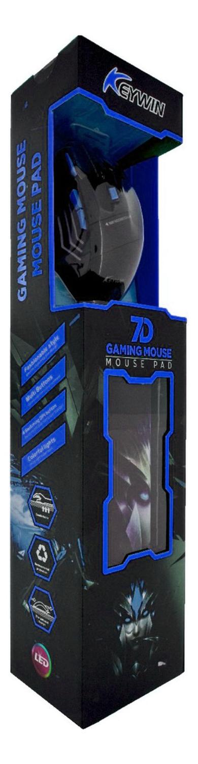 Kit Mouse Gamer Mousepad Ergonómico Azul