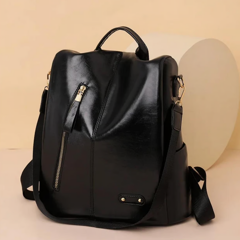 Mochila Cartera Antirrobo Ecocuero Impermeable Rock Negro 29x28x13 CM