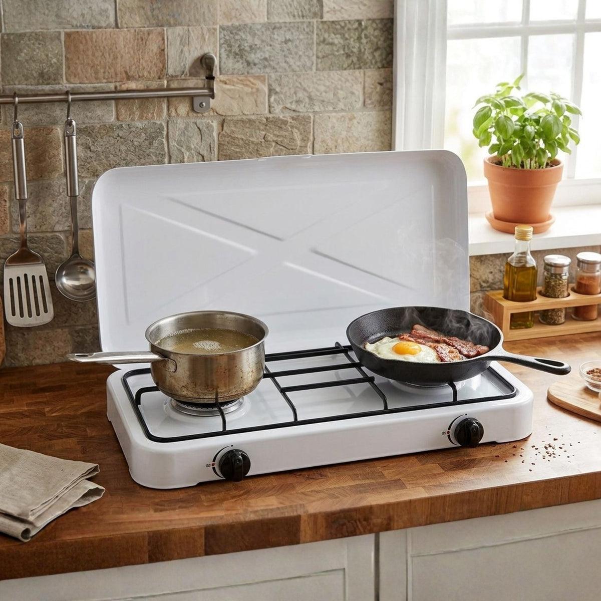 Cocinilla Encimera Gas 2 Quemadores Tapa
