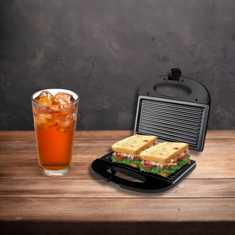 Plancha Sandwichera Grill Eléctrica Tostador Multiuso Negro