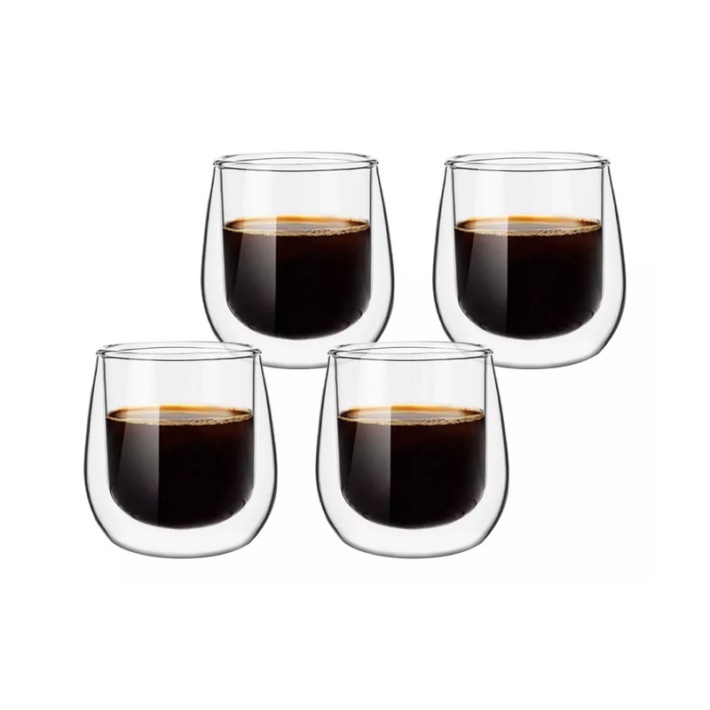 Set 4 Tazas MUG Café Expreso Doble Pared Vidrio 80 ML