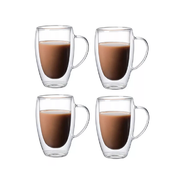 Set 4 MUG Tazas Café Té Doble Pared Vidrio 350 ML