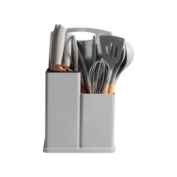 Set 19 Utensilios Cocina Silicona Acero Inoxidable Gris