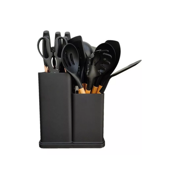 Set 19 Utensilios Cocina Silicona Acero Inoxidable Negro