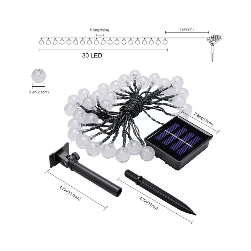 Tira 30 Luces Solares Led Jardín Hogar Exteriores 3V 6.5 M