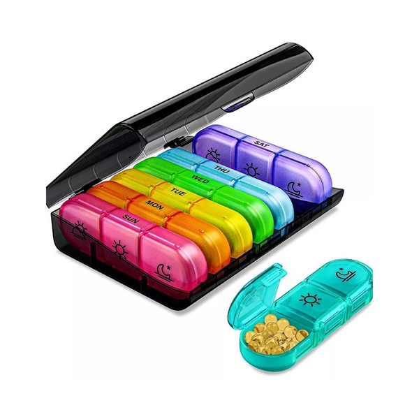 Organizador Pastillero Portátil Semanal 3 Comp x 7 Días Multicolor