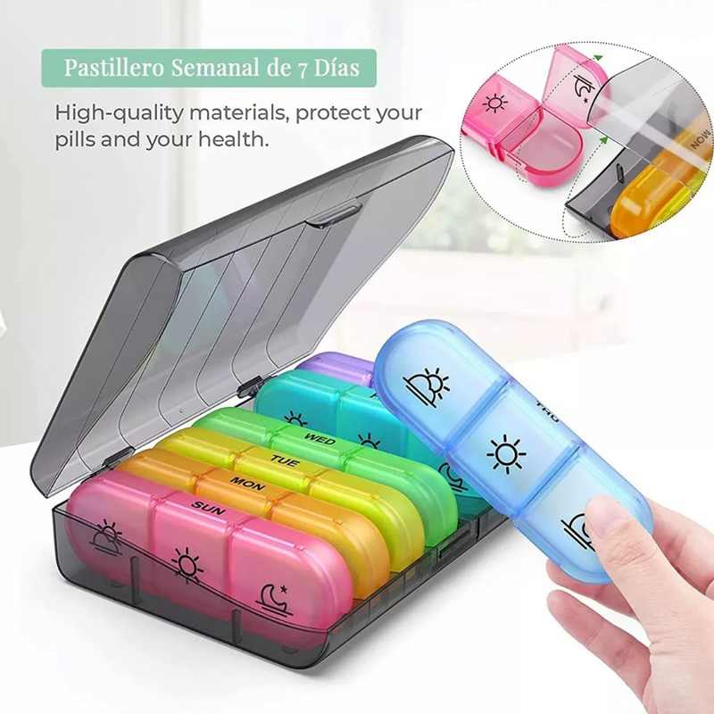 Organizador Pastillero Portátil Semanal 3 Comp x 7 Días Multicolor