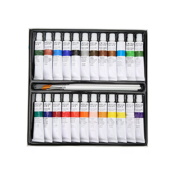 Set 24 Pinturas Acrílicas es Tubos 12 ML 3 Pinceles