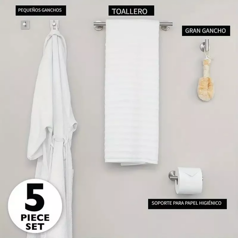 Set 5 Accesorios Baño Acero Inoxidable Baño Fácil Instalación