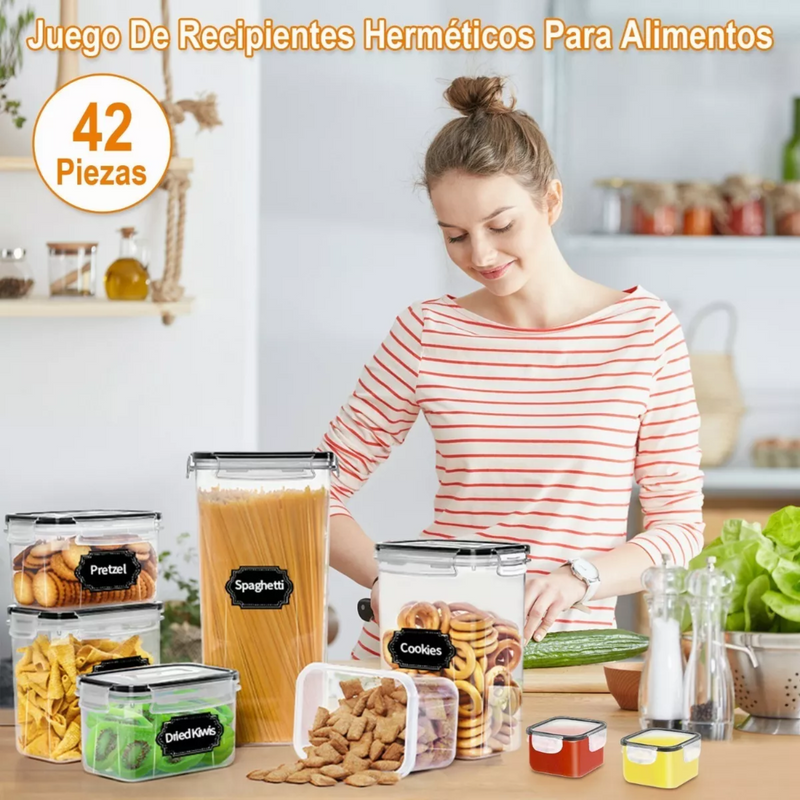 Set 42 Contenedores Herméticos Almacenamiento Despensa Cocina Plásticos