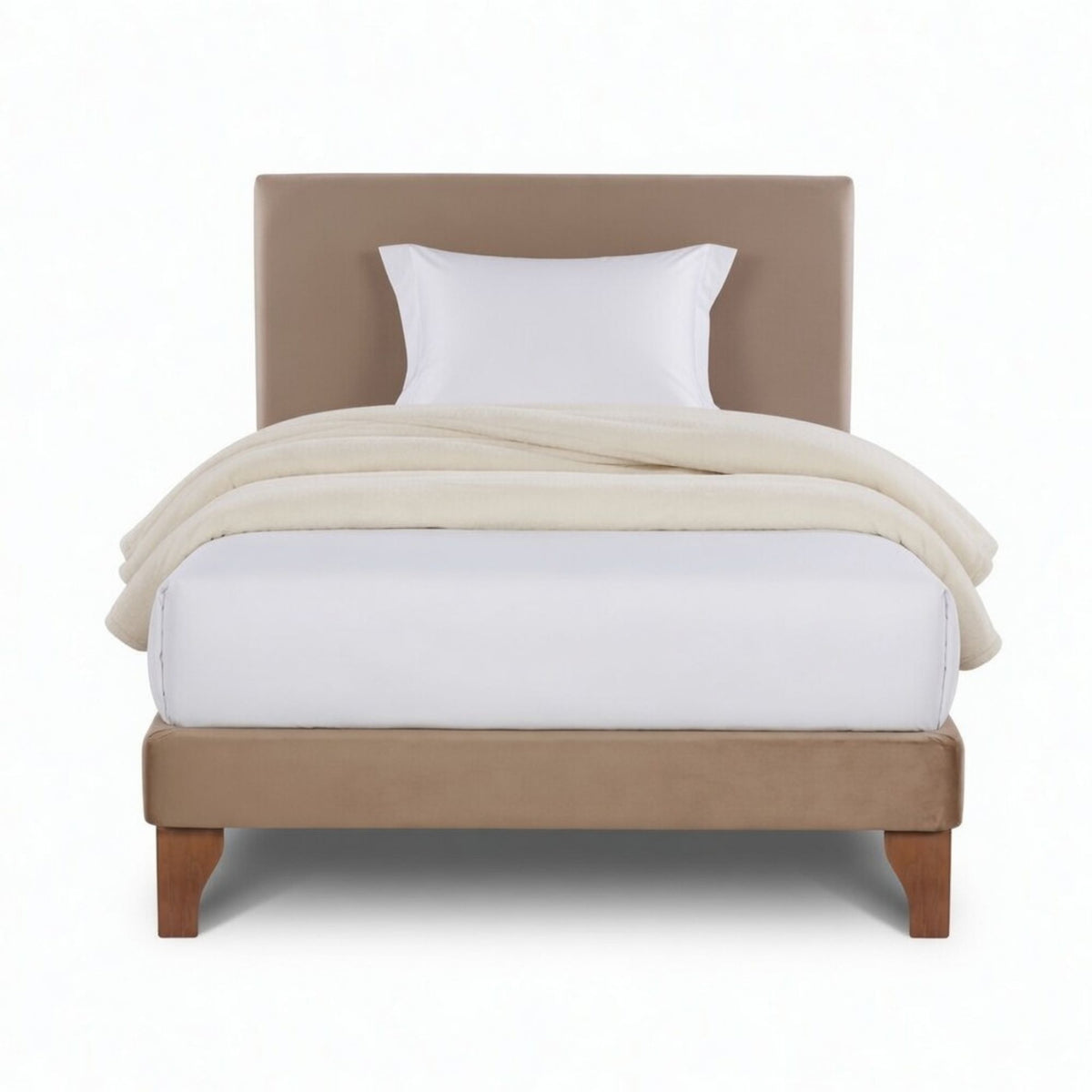 Base Elegante Cama Europea 1.5 Plaza 105x190 CM Beige Felpa