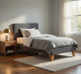 Base Elegante Cama Europea 1.5 Plaza 105x190 CM Gris Grafito Lino